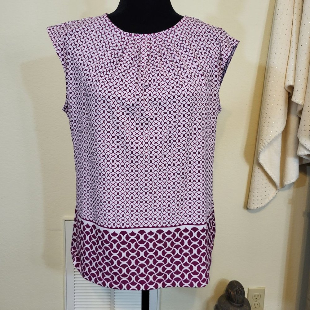 Liz Claiborne Petite Women's Sleeveless Blouse, Burgundy/White, PL